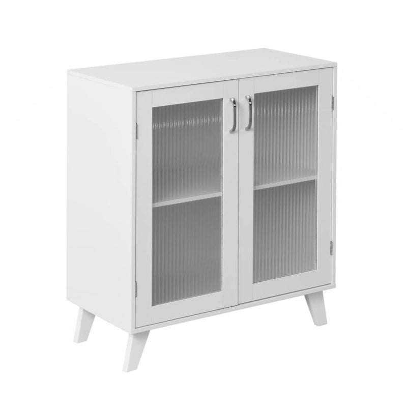 White Bathroom Storage Cabinet with 2 Glass Doors and Adjustable Shelf