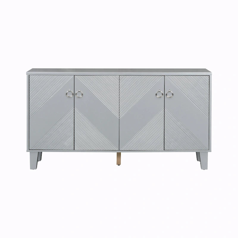 4-Door Geometric Pattern Cabinet with Adjustable Shelves