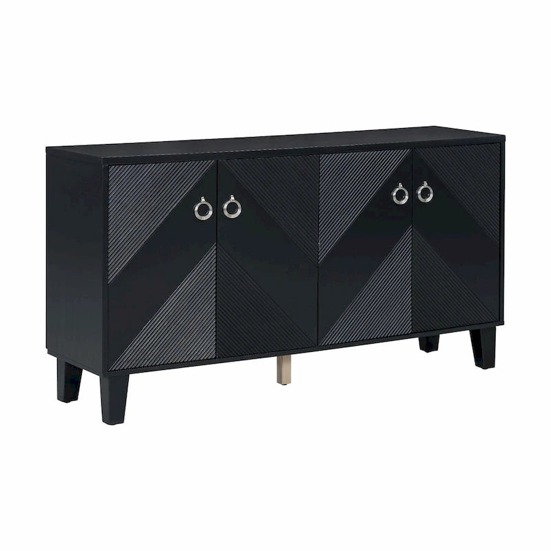 4-Door Geometric Pattern Cabinet with Adjustable Shelves