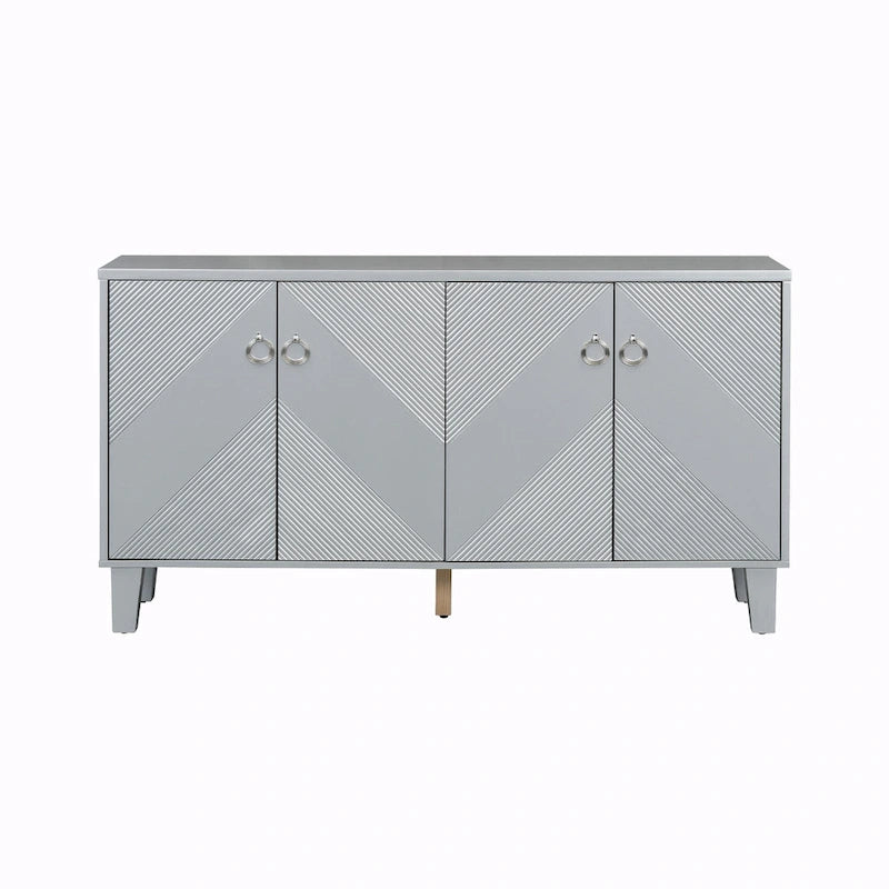 4-Door Geometric Pattern Cabinet with Adjustable Shelves