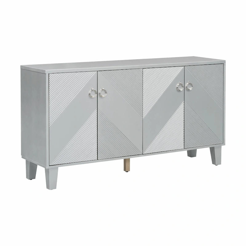 4-Door Geometric Pattern Cabinet with Adjustable Shelves