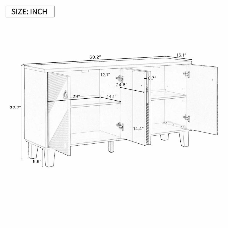 4-Door Geometric Pattern Cabinet with Adjustable Shelves