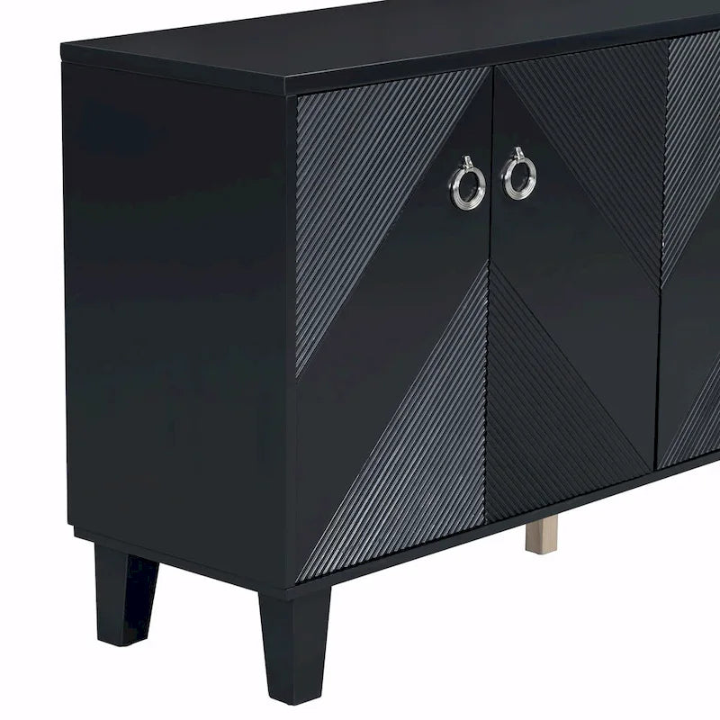 4-Door Geometric Pattern Cabinet with Adjustable Shelves
