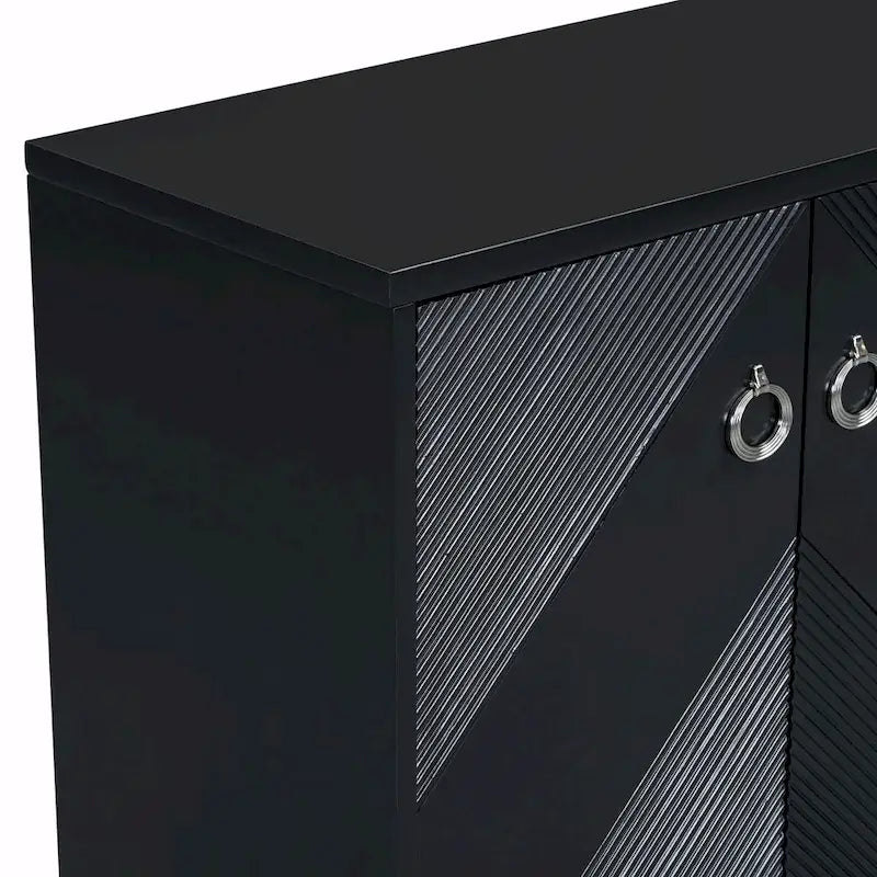 4-Door Geometric Pattern Cabinet with Adjustable Shelves