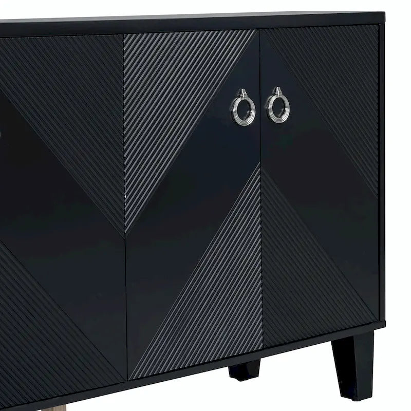 4-Door Geometric Pattern Cabinet with Adjustable Shelves