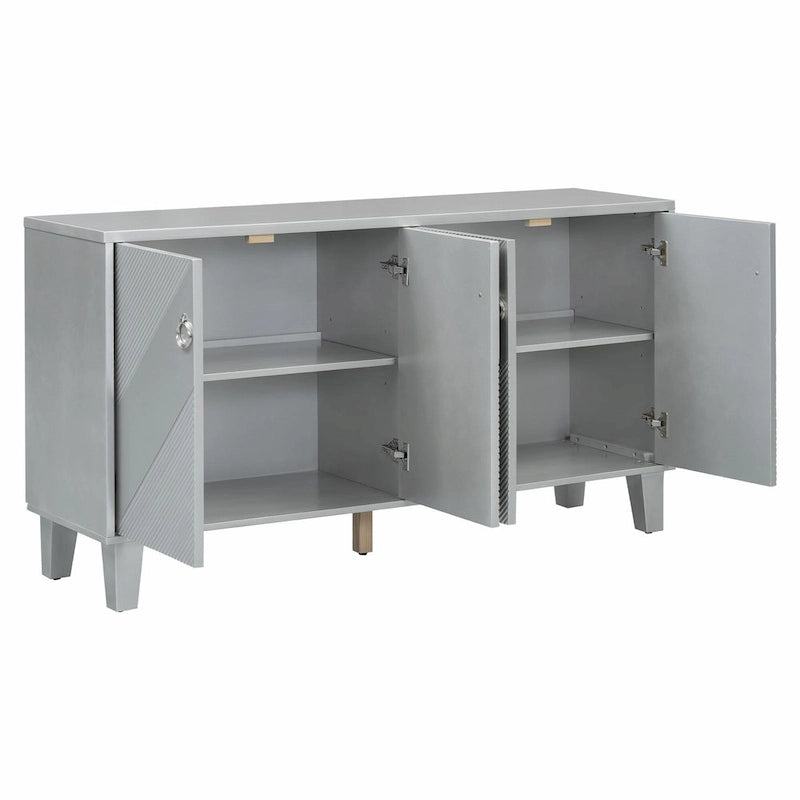 4-Door Geometric Pattern Cabinet with Adjustable Shelves