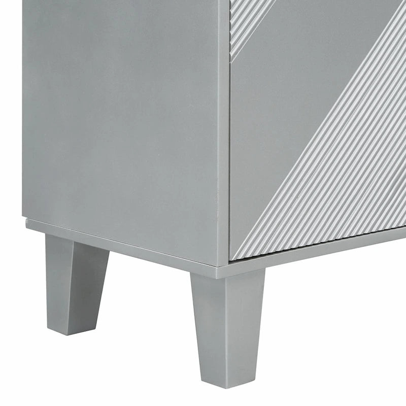 4-Door Geometric Pattern Cabinet with Adjustable Shelves