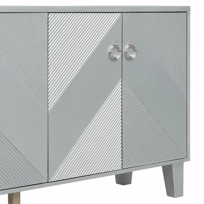 4-Door Geometric Pattern Cabinet with Adjustable Shelves