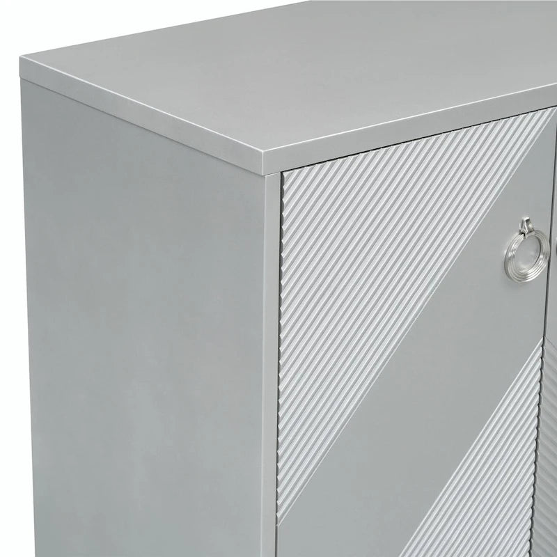 4-Door Geometric Pattern Cabinet with Adjustable Shelves