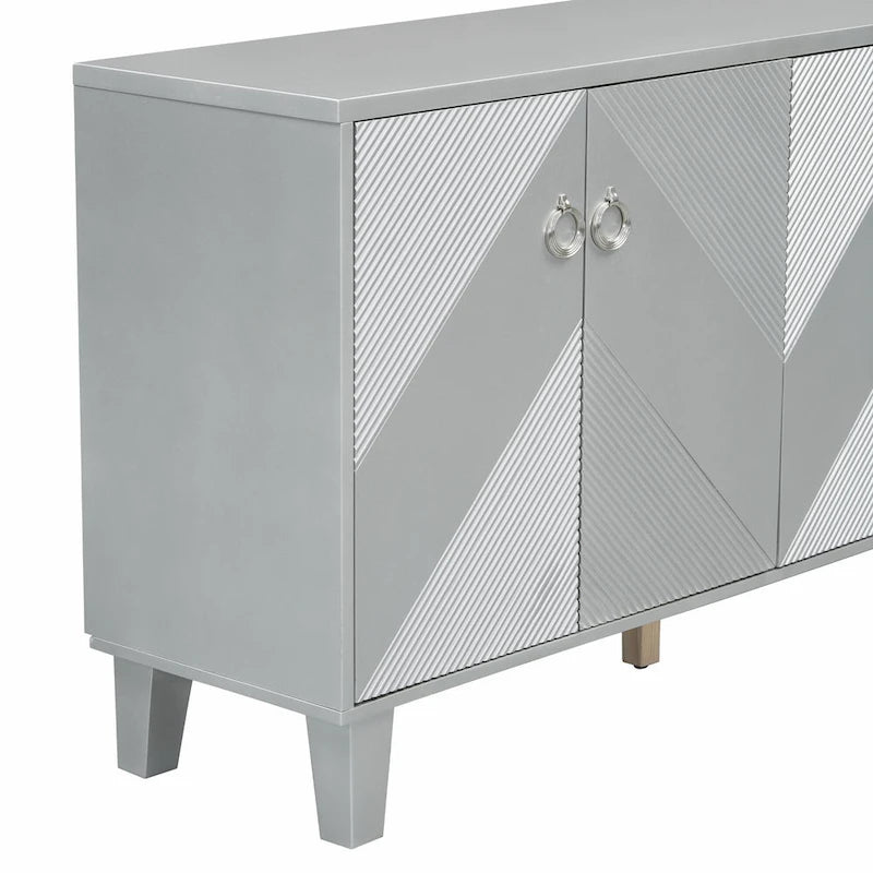 4-Door Geometric Pattern Cabinet with Adjustable Shelves