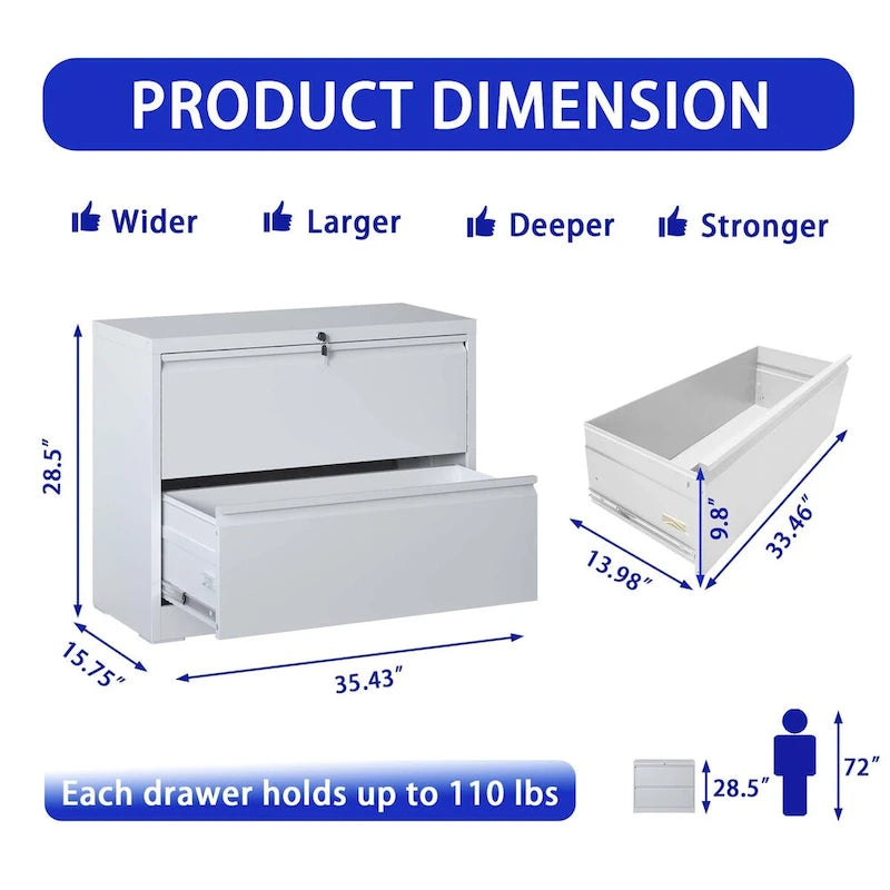2-Drawer Lateral File Cabinet with Lock
