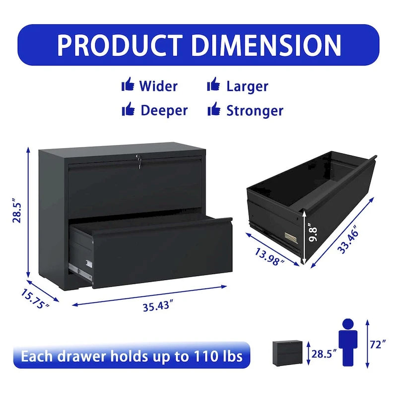 Seitlicher Aktenschrank mit 2 Schubladen und Schloss