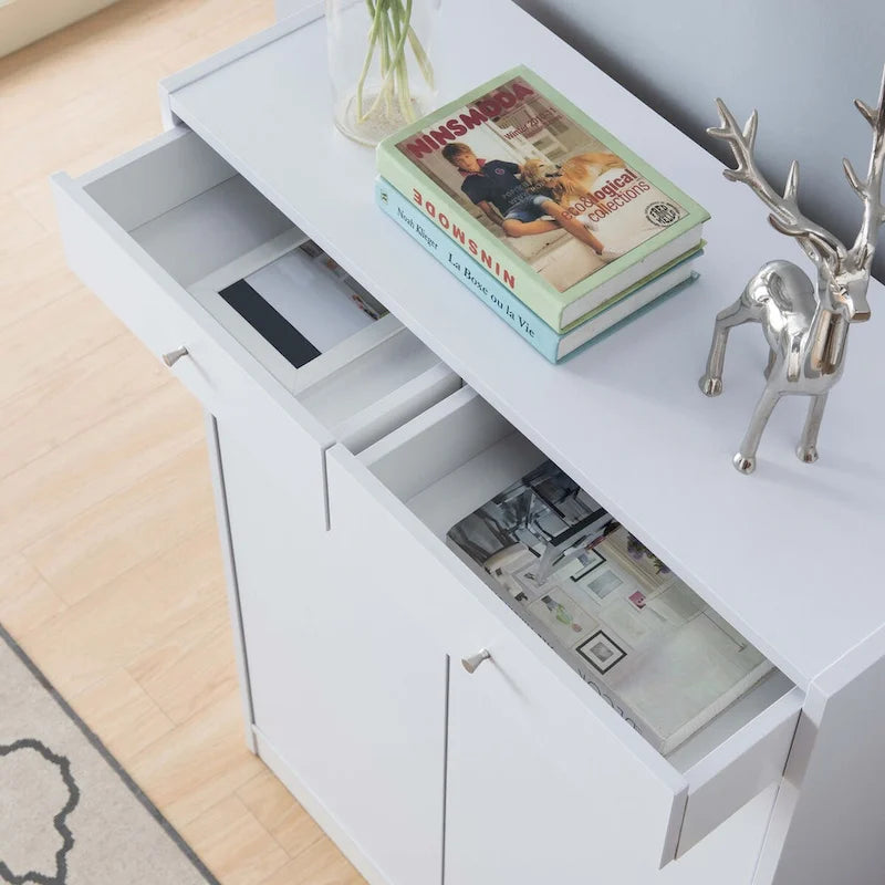 Shoe Storage Cabinet with 5 Shelves and 2 Drawers – White