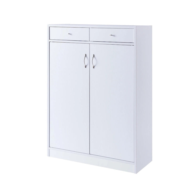 Shoe Storage Cabinet with 5 Shelves and 2 Drawers – White