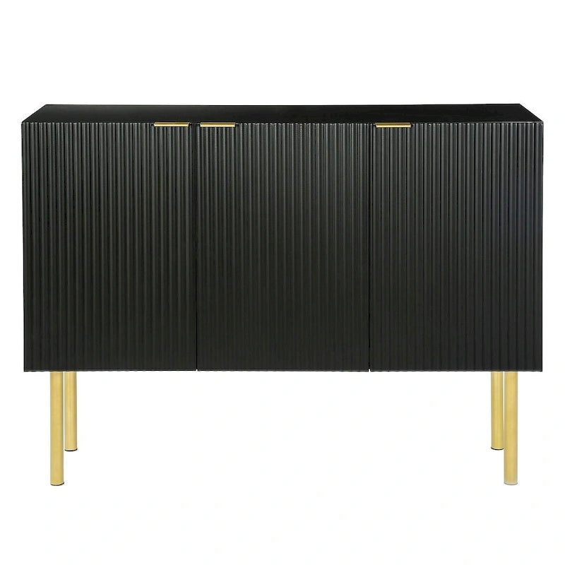 Modern Pinstripe Sideboard with Gold Legs and 3 Adjustable Compartments