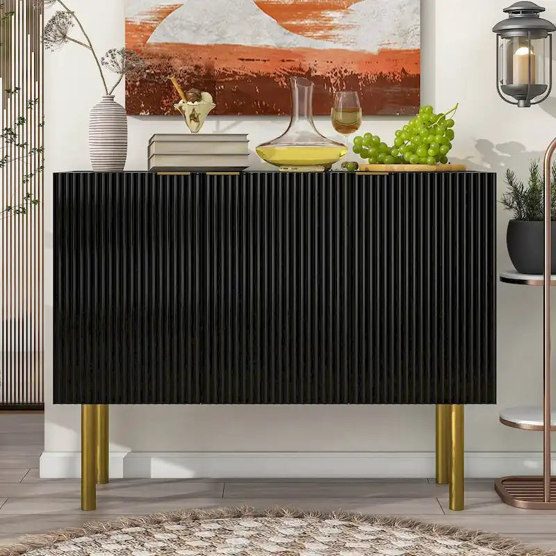 Modern Pinstripe Sideboard with Gold Legs and 3 Adjustable Compartments