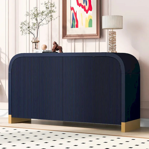 4-Door Wavy Panel Cabinet with Curved Corners and Adjustable Shelves