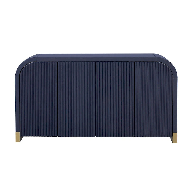 4-Door Wavy Panel Cabinet with Curved Corners and Adjustable Shelves