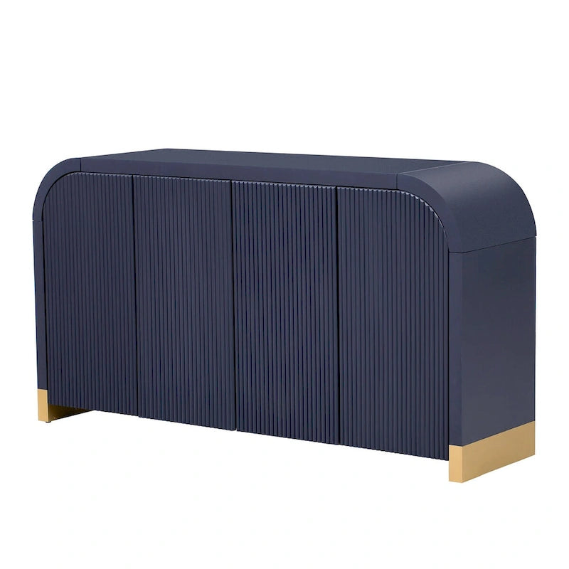 4-Door Wavy Panel Cabinet with Curved Corners and Adjustable Shelves