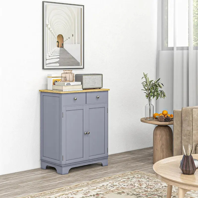 Double Door Sideboard Cabinet with 2 Drawers and Adjustable Shelf