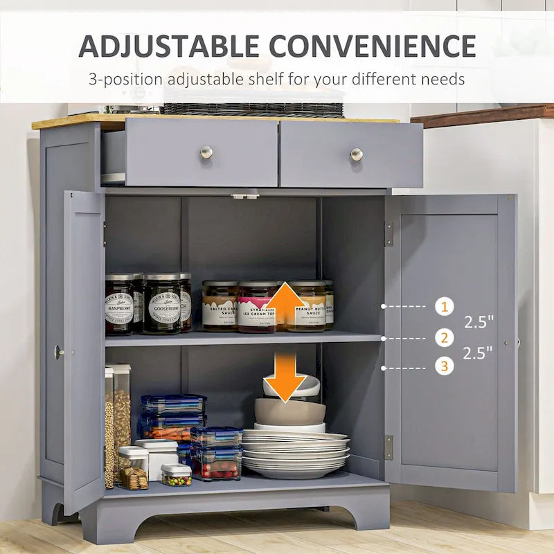 Double Door Sideboard Cabinet with 2 Drawers and Adjustable Shelf