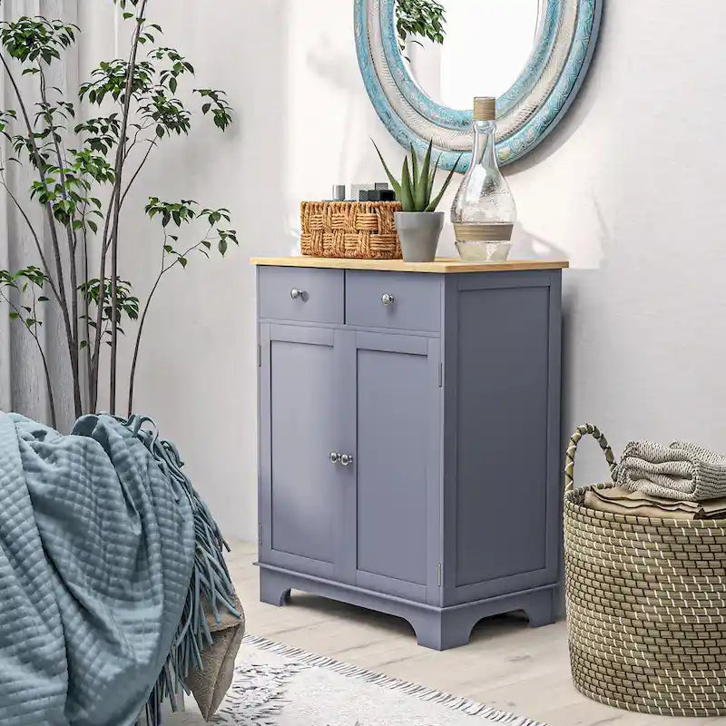 Double Door Sideboard Cabinet with 2 Drawers and Adjustable Shelf