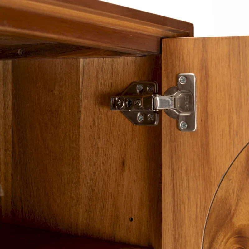 Wide Walnut-Effect Sideboard Cabinet with Fabric Doors & Brass Handles