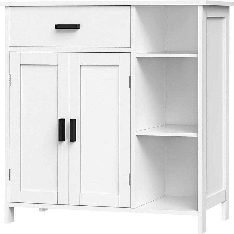 Floor Storage Cabinet with Doors, Drawer and Adjustable Shelves – White