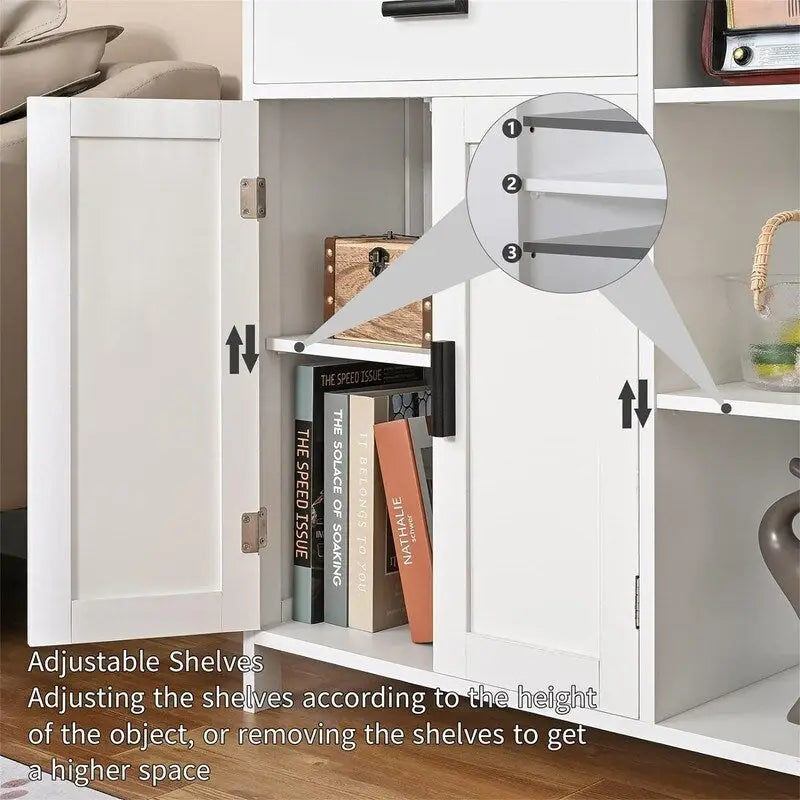 Floor Storage Cabinet with Doors, Drawer and Adjustable Shelves – White
