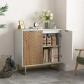Modern Herringbone Buffet Sideboard Cabinet with Gold Hardware – White