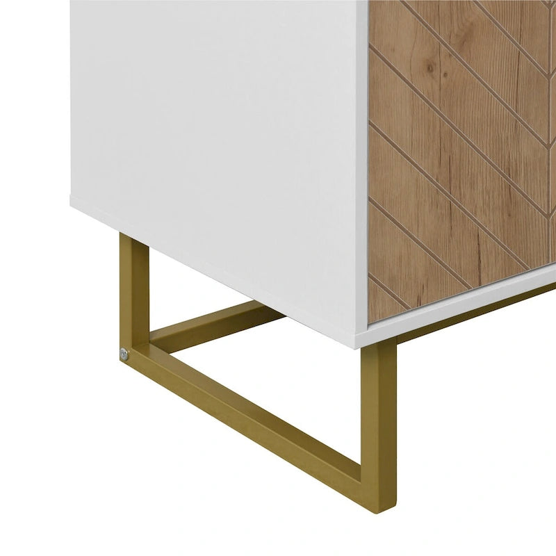 Modern Herringbone Buffet Sideboard Cabinet with Gold Hardware – White