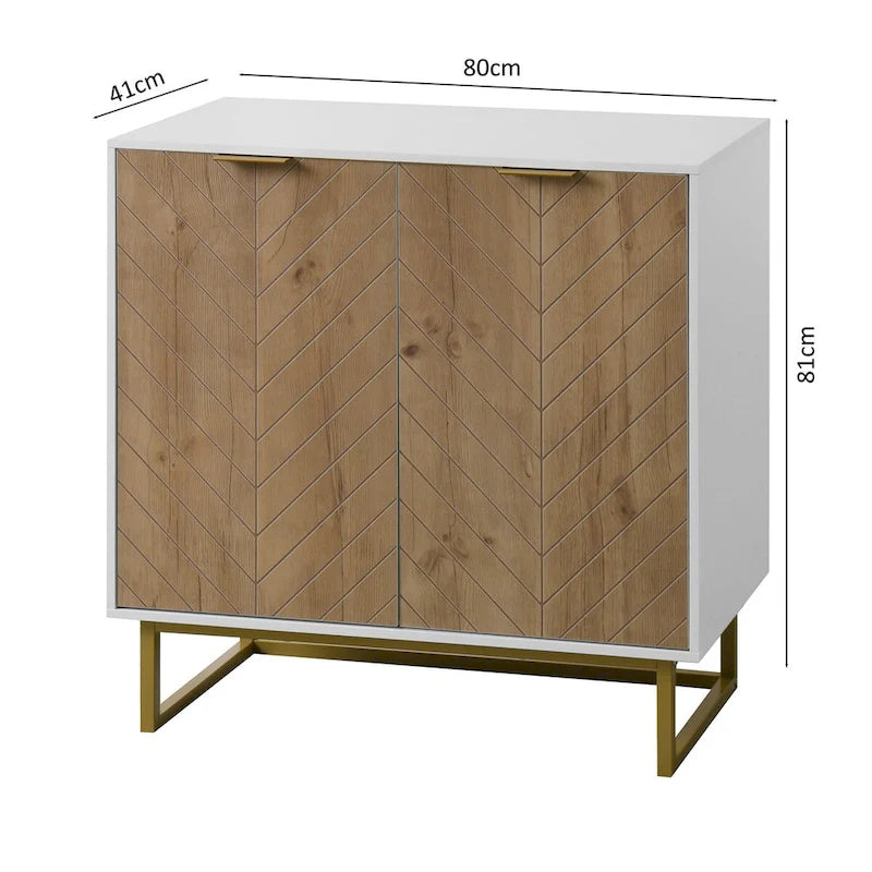 Modern Herringbone Buffet Sideboard Cabinet with Gold Hardware – White