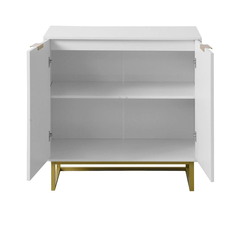 Modern Herringbone Buffet Sideboard Cabinet with Gold Hardware – White