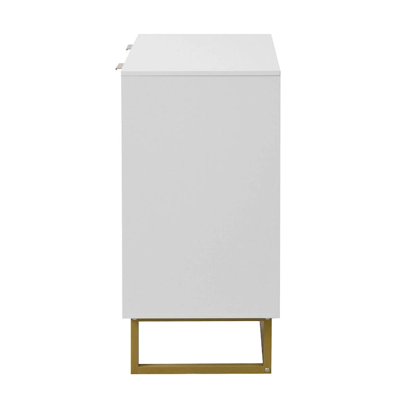 Modern Herringbone Buffet Sideboard Cabinet with Gold Hardware – White