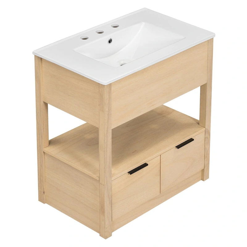 Mobiletto autoportante per lavabo da bagno, con ripiano aperto e 2 cassetti