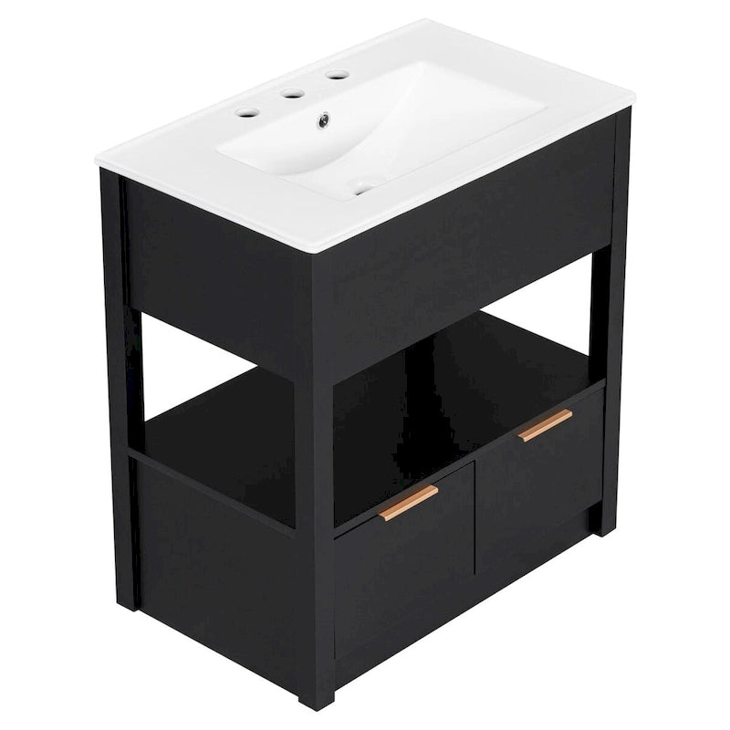 Mobiletto autoportante per lavabo da bagno, con ripiano aperto e 2 cassetti
