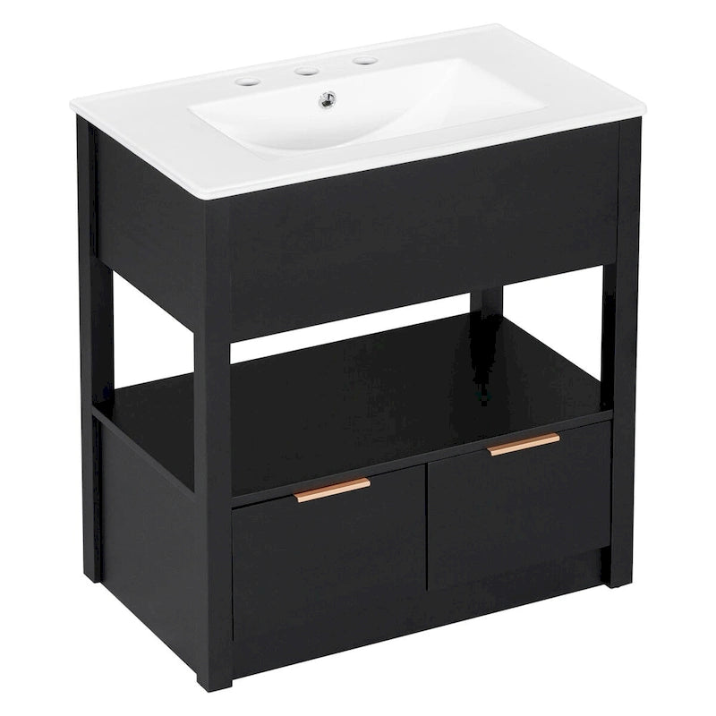 Mobiletto autoportante per lavabo da bagno, con ripiano aperto e 2 cassetti
