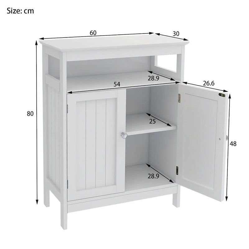 Freestanding Bathroom Storage Cabinet with Double Shutter Doors and Open Shelf – White