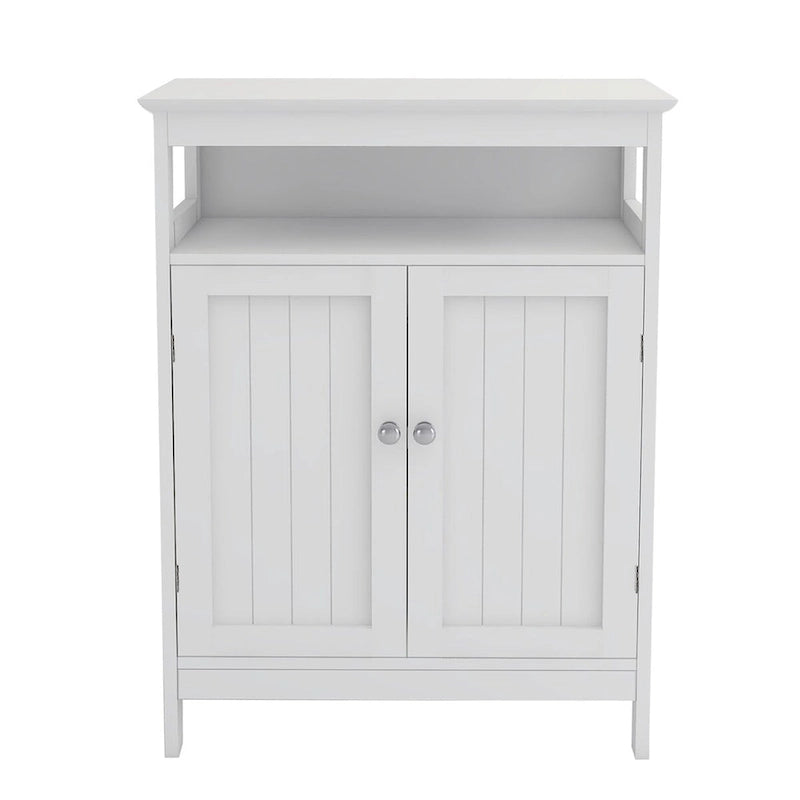 Freestanding Bathroom Storage Cabinet with Double Shutter Doors and Open Shelf – White